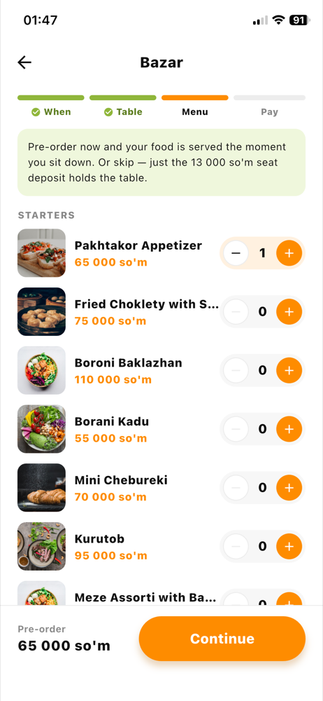 Bazar haqiqiy menyusi — iOS ilova
